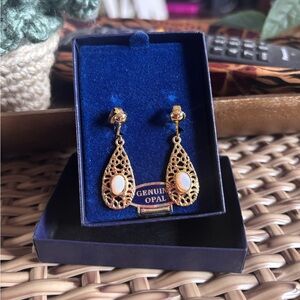 Elegant Gold and Opal Teardrop Clip on Earrings